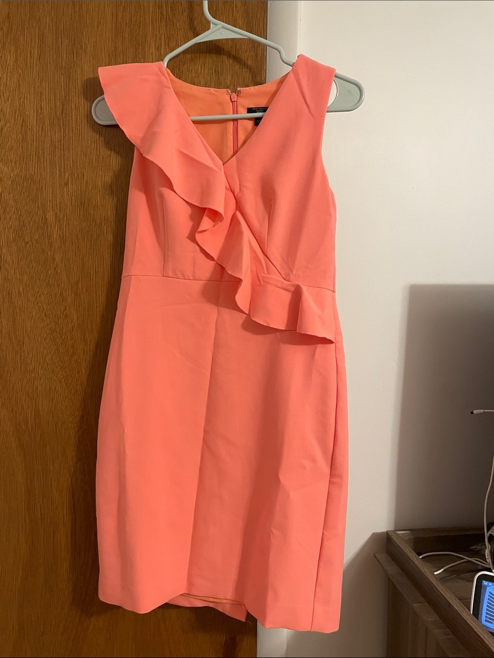 Ann Taylor Coral One-Shoulder Ruffle Dress